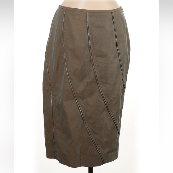 Lafayette 148 Dark Olive Green Cotton Pencil Skirt Zipper Accents Size 6 Small S - Picture 1 of 5